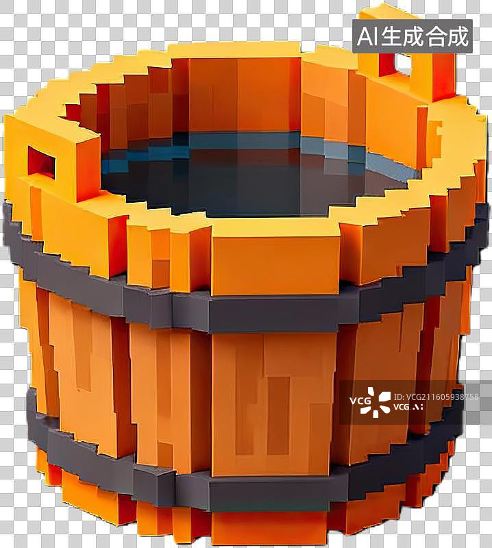 【AI数字艺术】像素风格木桶装水图片素材