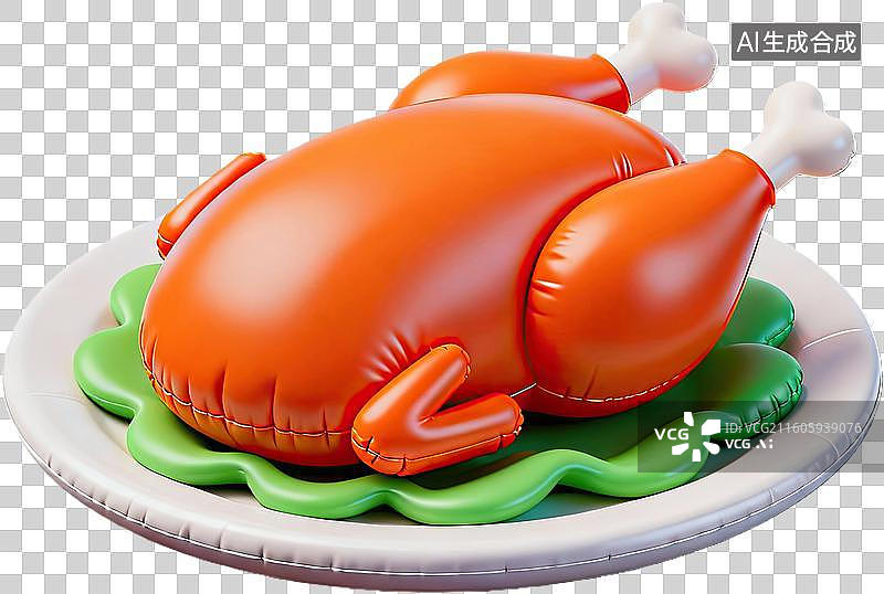 【AI数字艺术】充气烤鸡模型摆盘展示图片素材