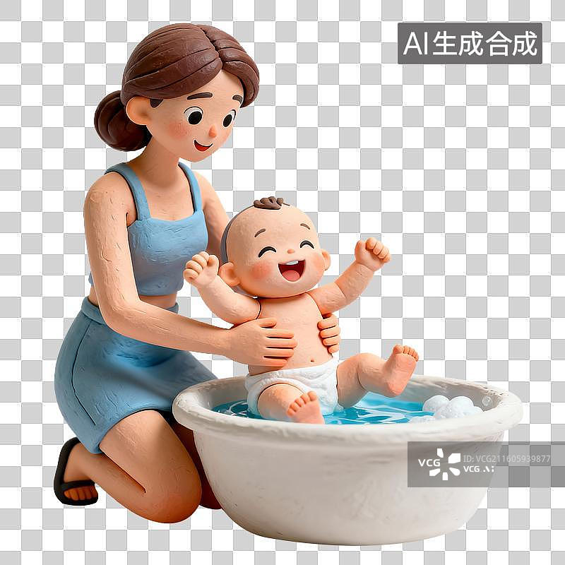 【AI数字艺术】女性给婴儿洗澡的温馨场景图片素材