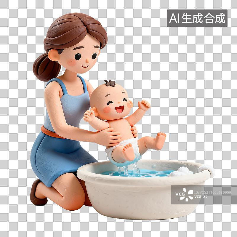 【AI数字艺术】女性给婴儿洗澡的温馨场景图片素材