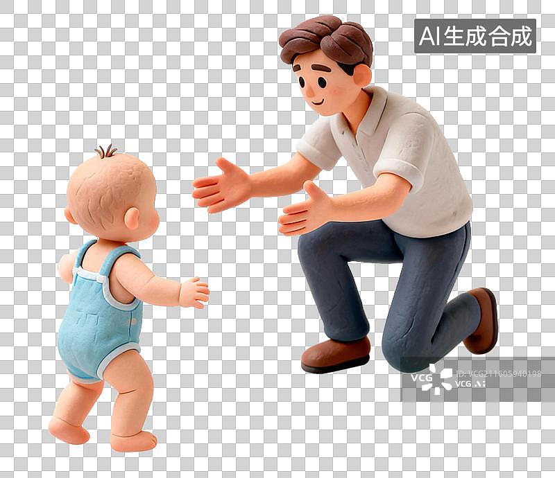 【AI数字艺术】父亲蹲身迎接学步的宝宝父亲蹲身迎接学步的宝宝图片素材