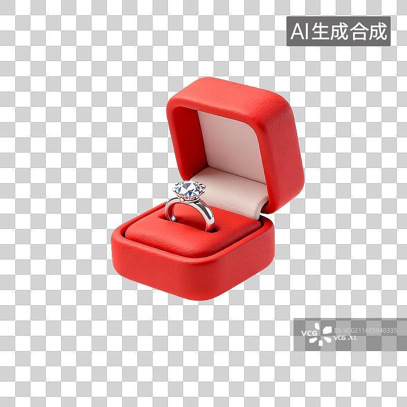 【AI数字艺术】红色盒子中的钻石戒指图片素材