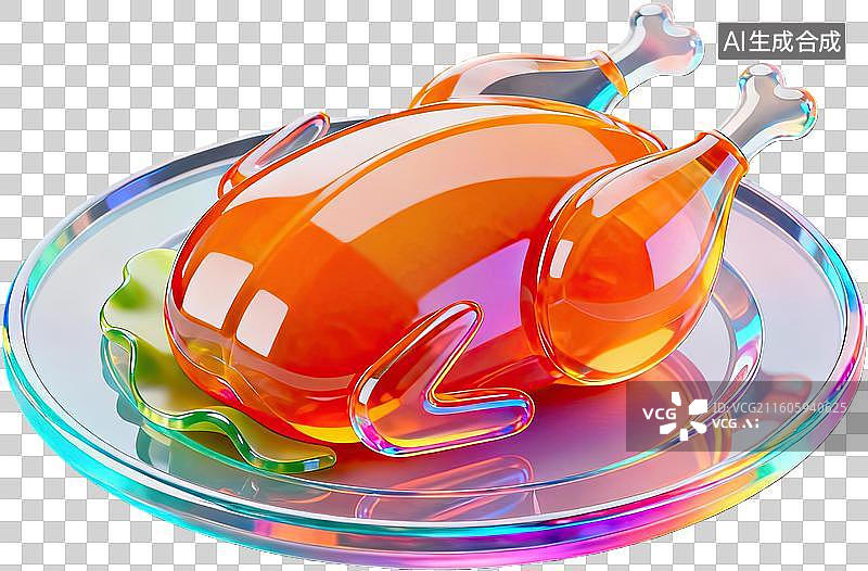 【AI数字艺术】透明玻璃烤鸡摆盘图片素材