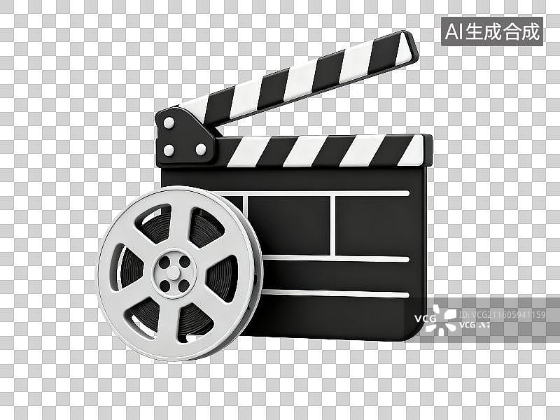 【AI数字艺术】3D渲染免抠图形元素卡通电影拍板与胶卷图片素材