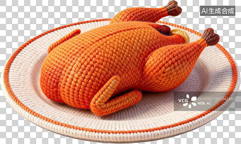 【AI数字艺术】编织风格烤鸡摆盘艺术图片素材