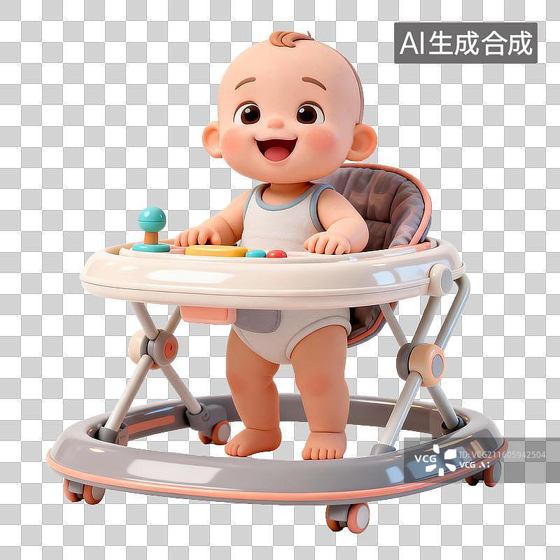 【AI数字艺术】可爱宝宝在学步车里学走路图片素材