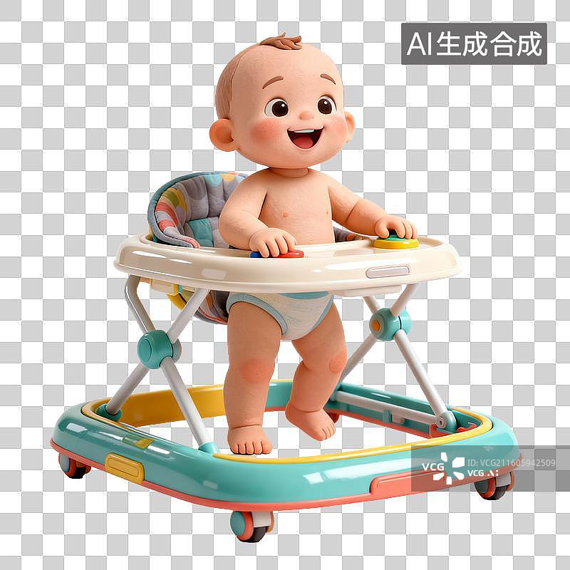 【AI数字艺术】可爱宝宝在学步车里学走路图片素材