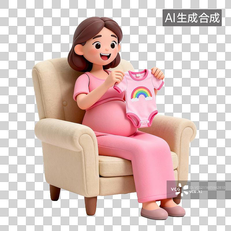 【AI数字艺术】孕妇坐在椅子上展示婴儿服图片素材
