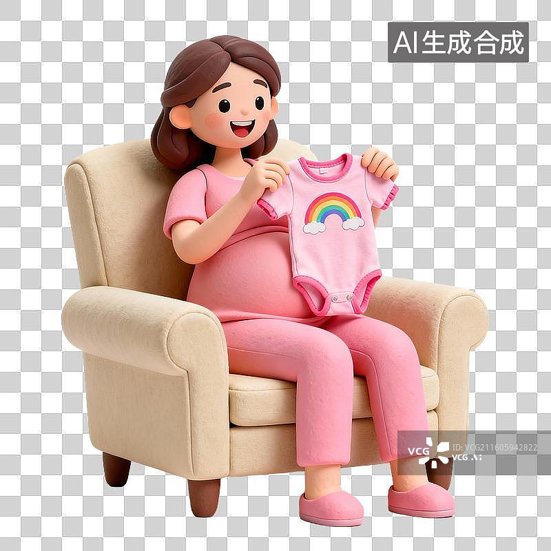 【AI数字艺术】孕妇坐在椅子上展示婴儿服图片素材