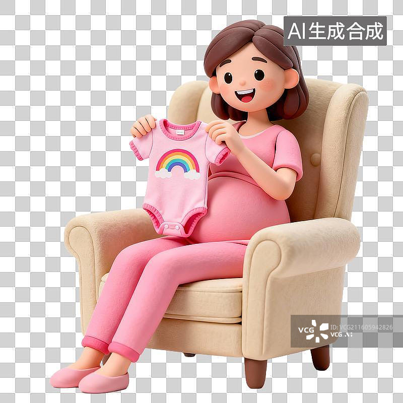 【AI数字艺术】孕妇坐在椅子上展示婴儿服图片素材
