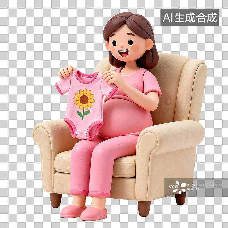 【AI数字艺术】孕妇坐在椅子上展示婴儿服图片素材