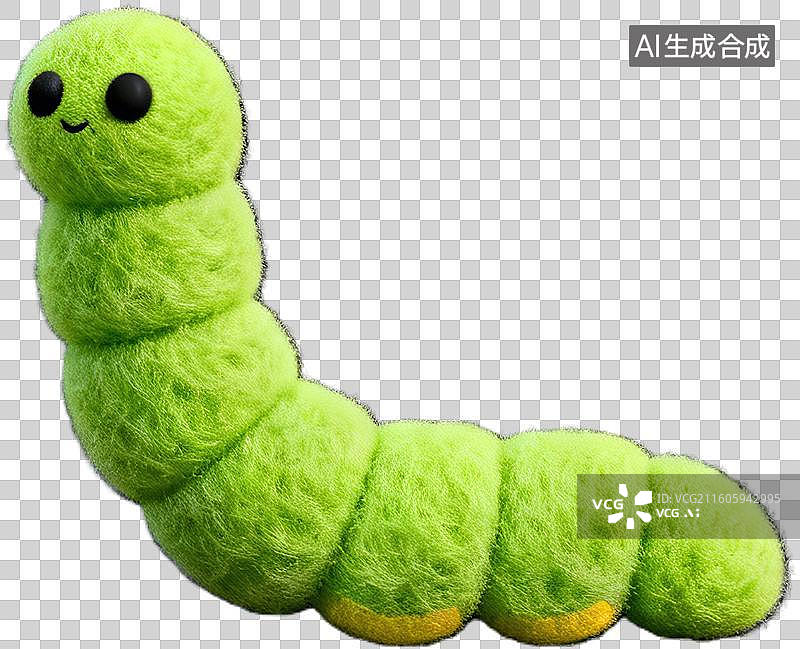 【AI数字艺术】绿色毛绒毛毛虫可爱形象图片素材