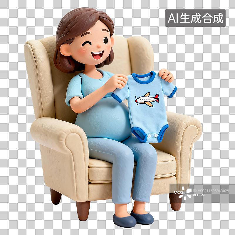 【AI数字艺术】孕妇坐椅手持婴儿连体衣图片素材