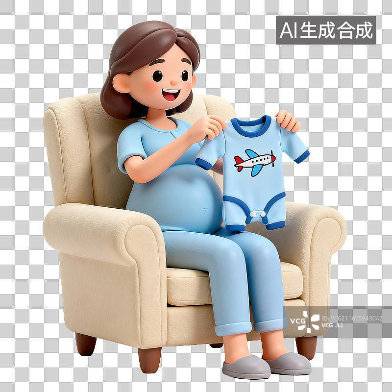 【AI数字艺术】孕妇坐椅手持婴儿连体衣图片素材
