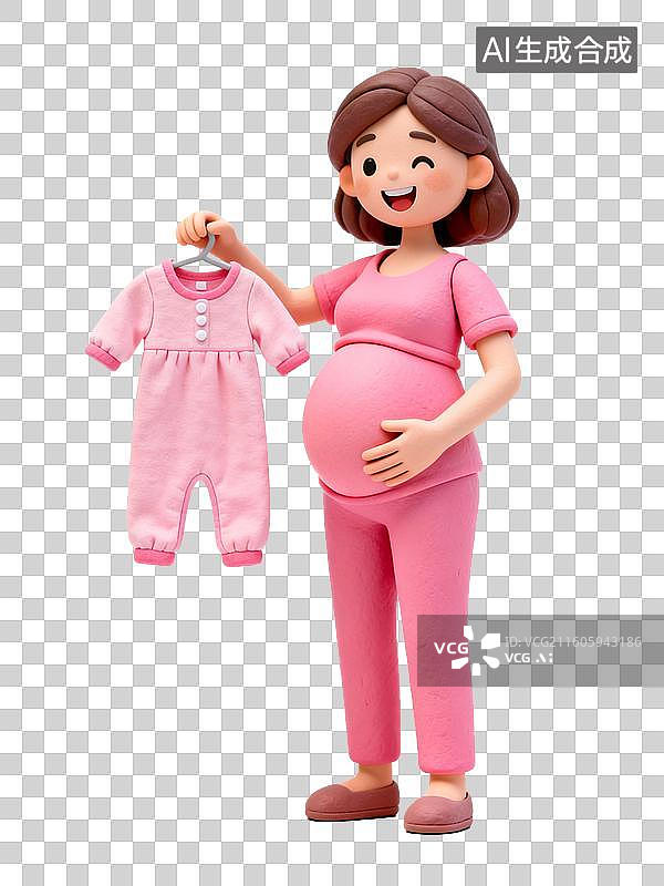 【AI数字艺术】孕妇手持婴儿服展现期待图片素材