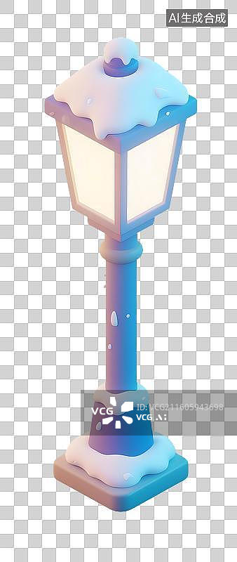 【AI数字艺术】AIGC：3D覆雪的路灯，冰雪覆盖，冬天，装饰，元素，免抠图形图片素材