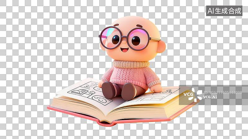 【AI数字艺术】戴眼镜的小人坐在书上图片素材