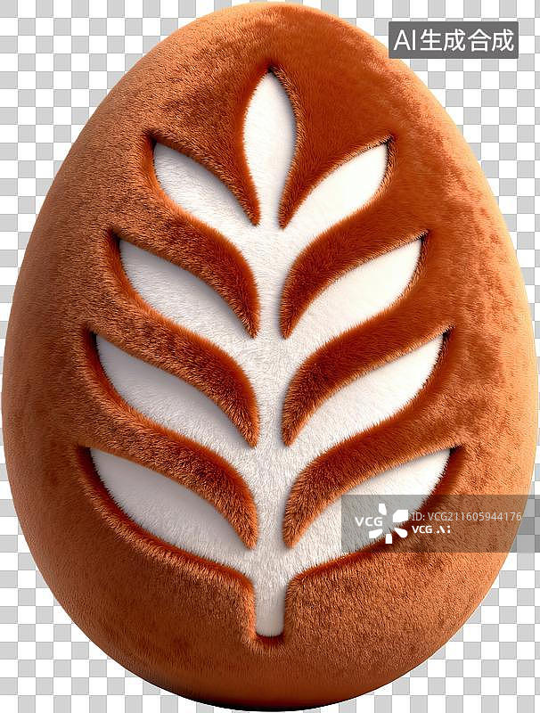 【AI数字艺术】棕色绒面雕刻叶子图案的蛋形装饰图片素材