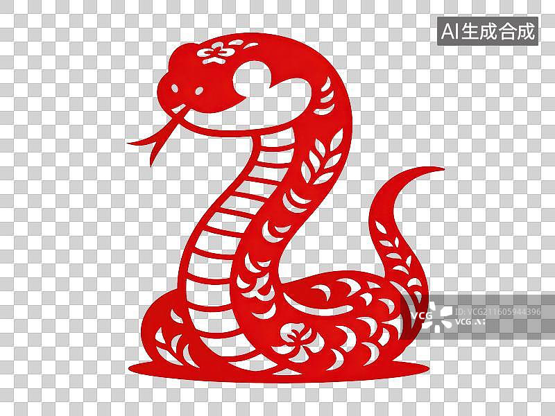 【AI数字艺术】红色剪纸风格蛇图案图片素材
