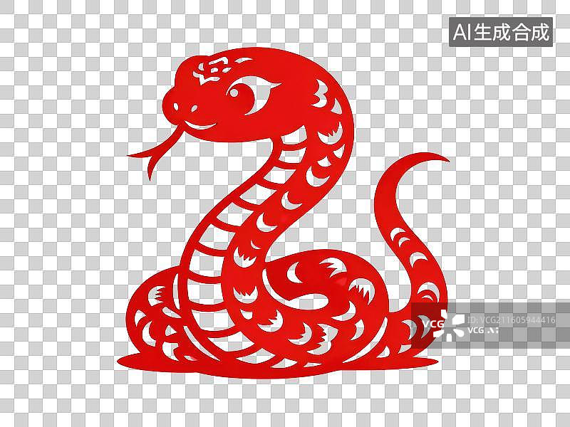 【AI数字艺术】红色剪纸风格蛇图案图片素材