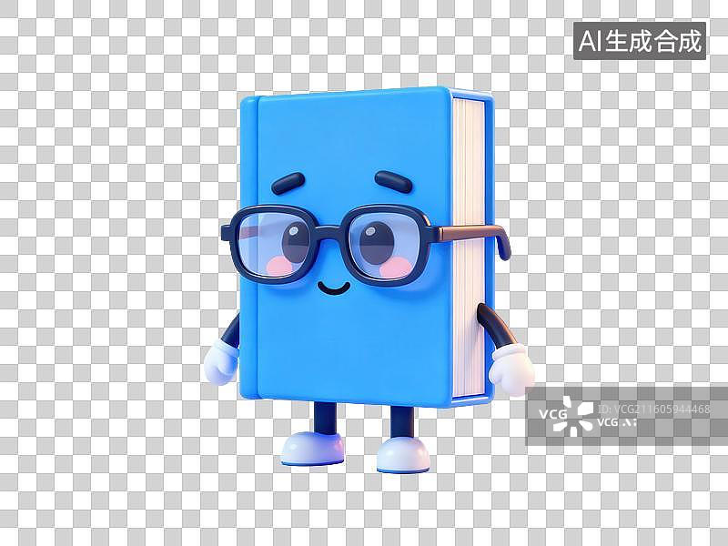 【AI数字艺术】蓝色书本卡通形象戴眼镜图片素材
