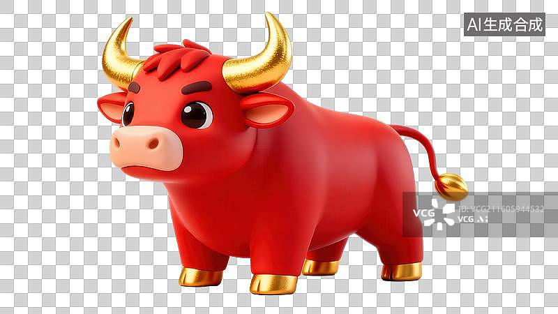 【AI数字艺术】红色卡通牛形象图片素材