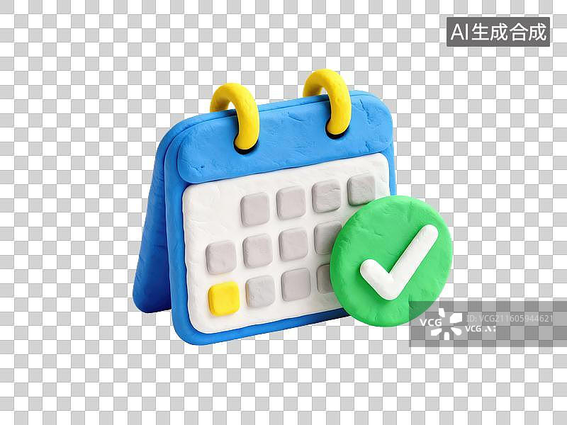 【AI数字艺术】蓝色日历与绿色对勾图片素材