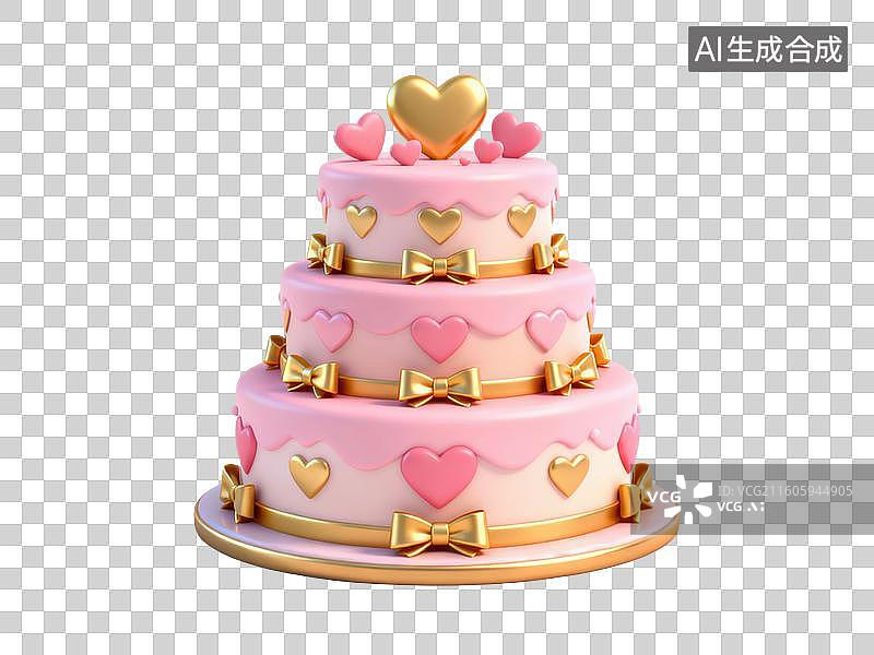 【AI数字艺术】三层粉色心形装饰蛋糕图片素材