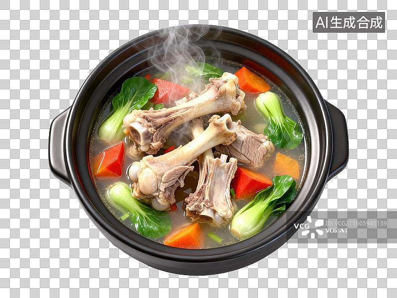 【AI数字艺术】热气腾腾的骨头蔬菜汤图片素材