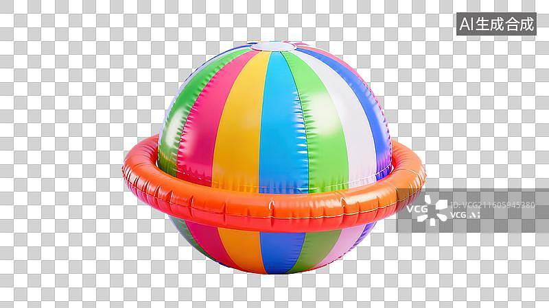 【AI数字艺术】彩色条纹充气球带橙色环图片素材