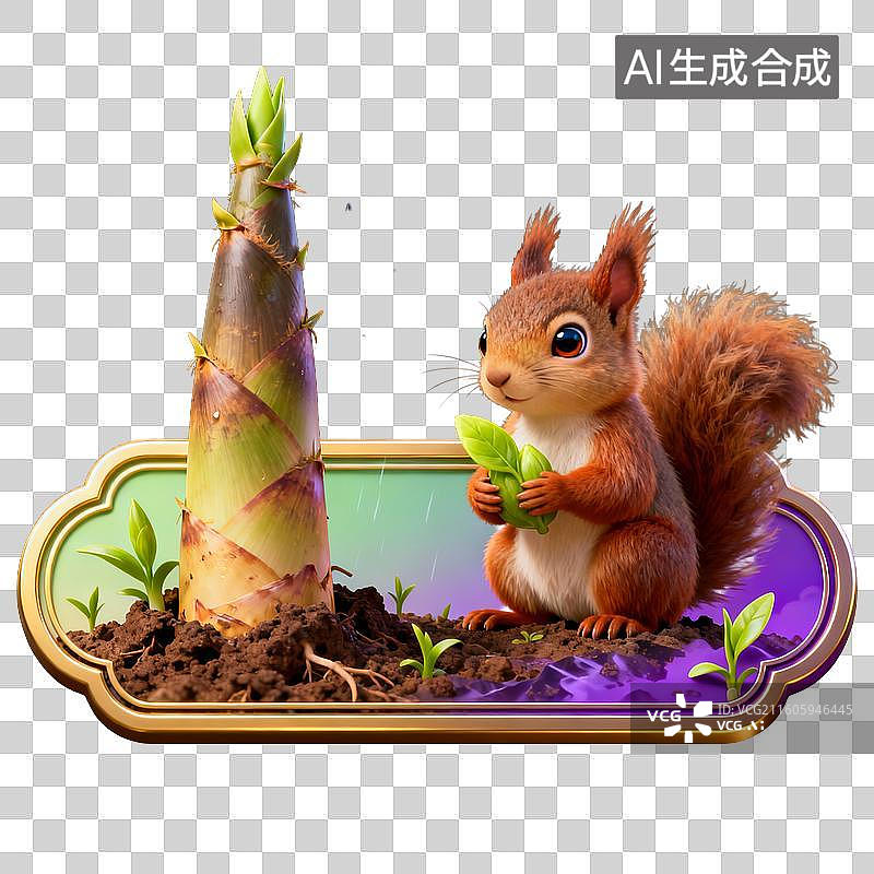 【AI数字艺术】可爱松鼠与春笋幼苗相伴图片素材