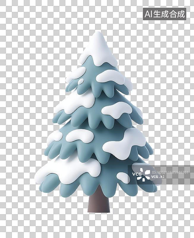 【AI数字艺术】AIGC:3D卡通覆雪的圣诞树，冰雪覆盖，松树，圣诞节，设计元素，免抠图形图片素材