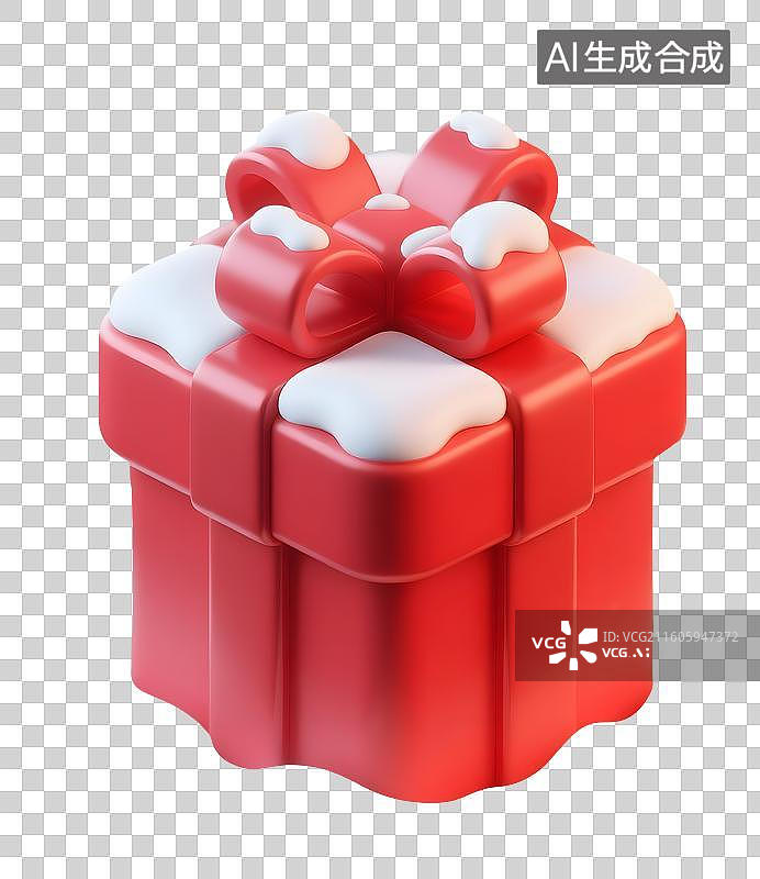 【AI数字艺术】AIGC:3D雪覆盖的红色礼物盒，冬季节日，年货节，装饰元素，免抠图形图片素材