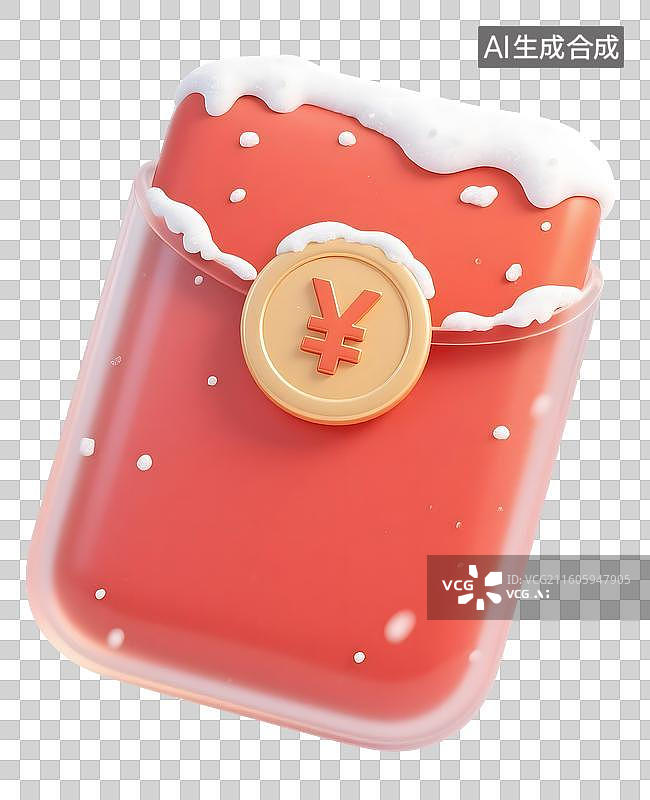 【AI数字艺术】AIGC：3D冰雪覆盖的红包，金融理财，购物节年货节，电子商务，装饰元素，免抠图形图片素材