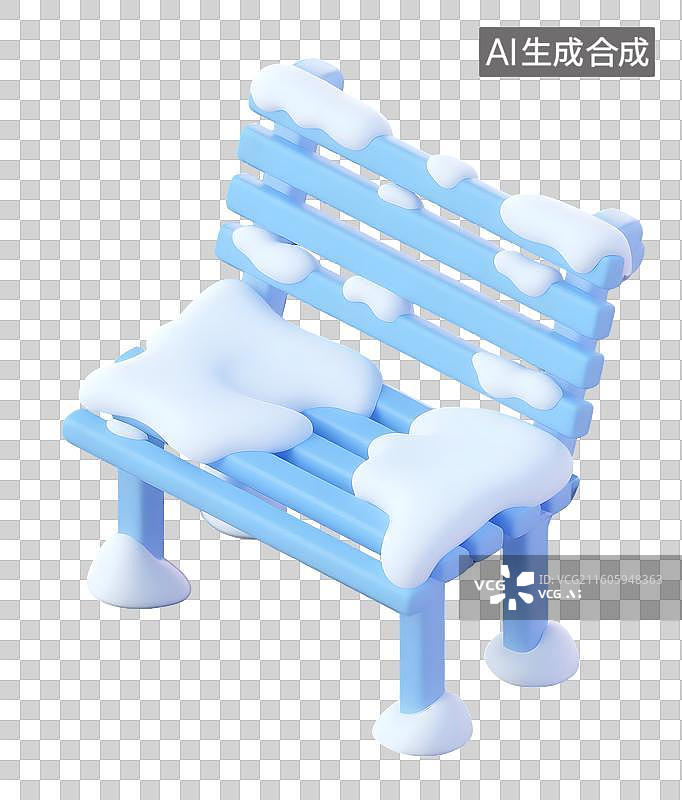 【AI数字艺术】AIGC：3D公园积雪的公园长椅，冰雪覆盖，冬季装饰，元素，免抠图形图片素材