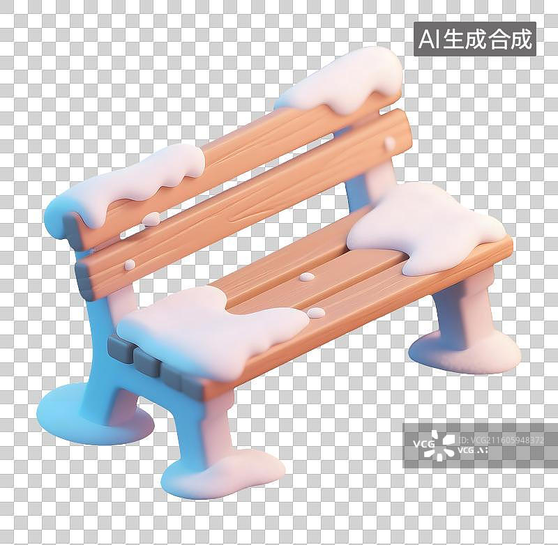 【AI数字艺术】AIGC：3D公园积雪的公园长椅，冰雪覆盖，冬季装饰，元素，免抠图形图片素材