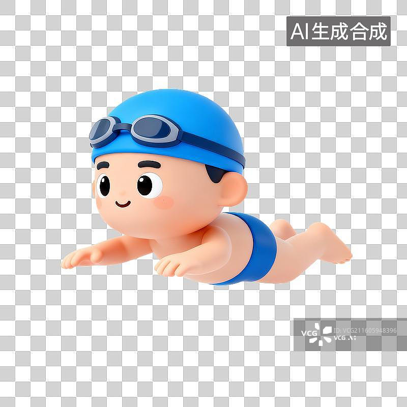 【AI数字艺术】卡通游泳男孩图片素材