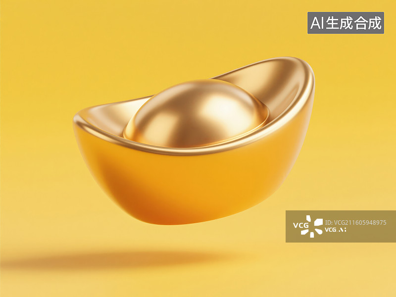 【AI数字艺术】黄色背景下的金元宝图片素材
