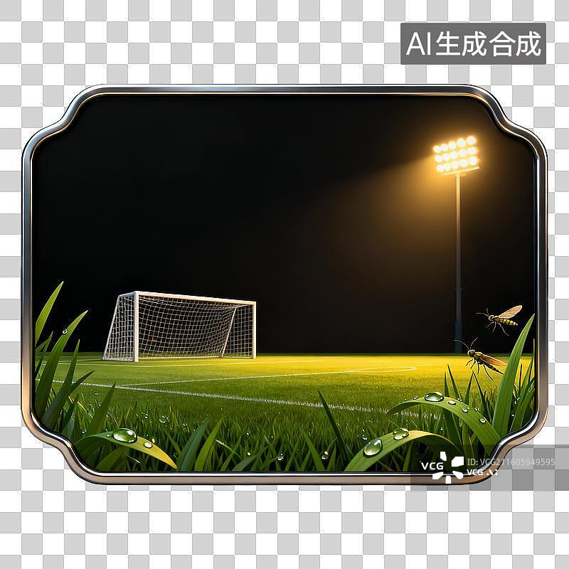 【AI数字艺术】夜晚足球场的球门与草坪细节图片素材