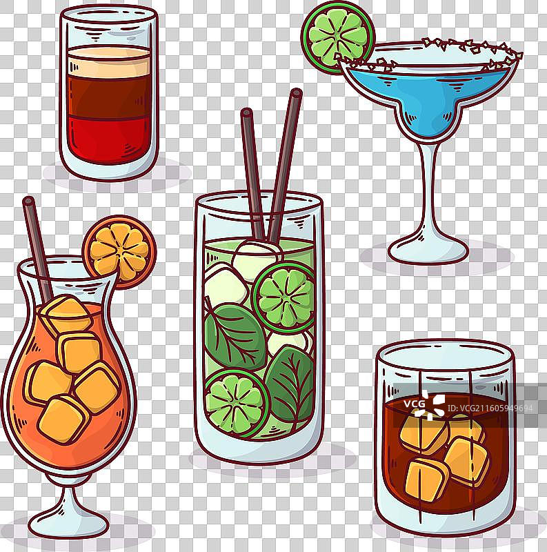 一套美味的手绘鸡尾酒图片素材