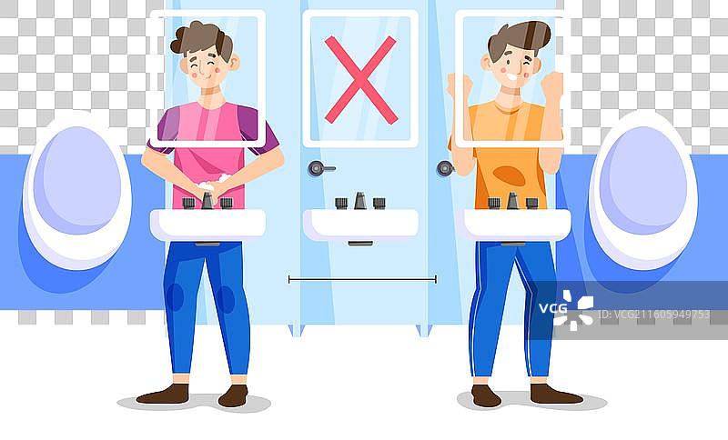 公共卫生间保持社交距离的概念图片素材