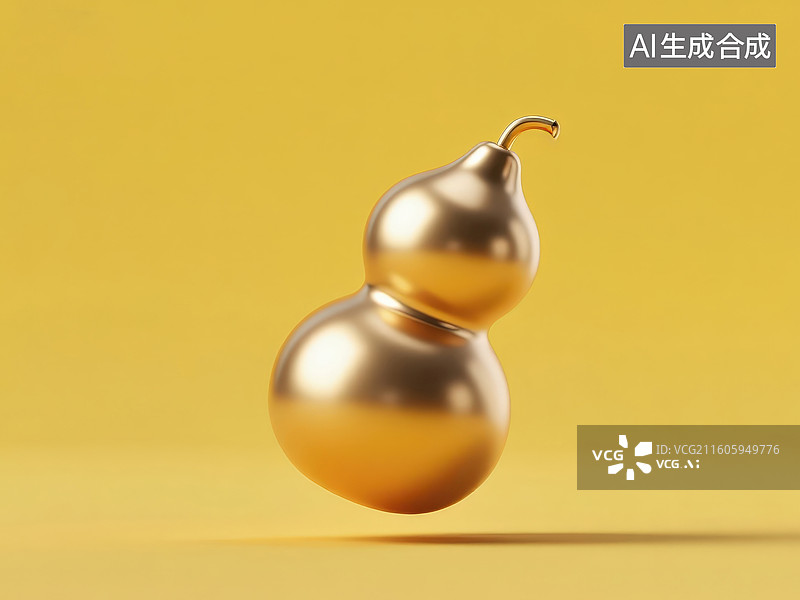 【AI数字艺术】黄色背景下的金色葫芦图片素材