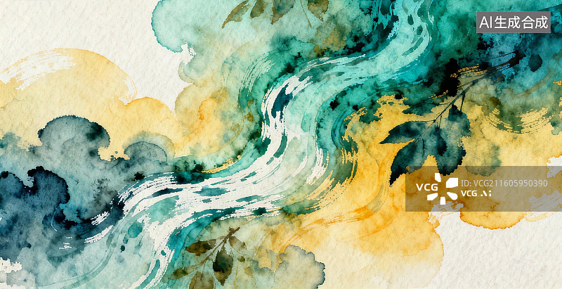 【AI数字艺术】水彩流动的自然抽象画图片素材