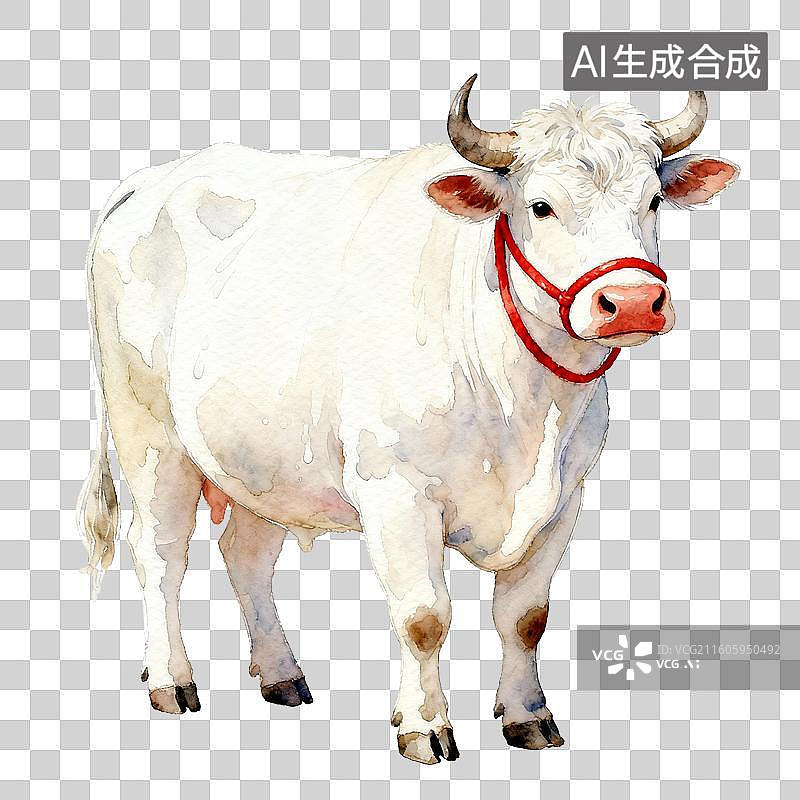 【AI数字艺术】水彩画白色公牛图片素材