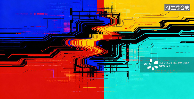 【AI数字艺术】色彩交织的电路抽象图案图片素材