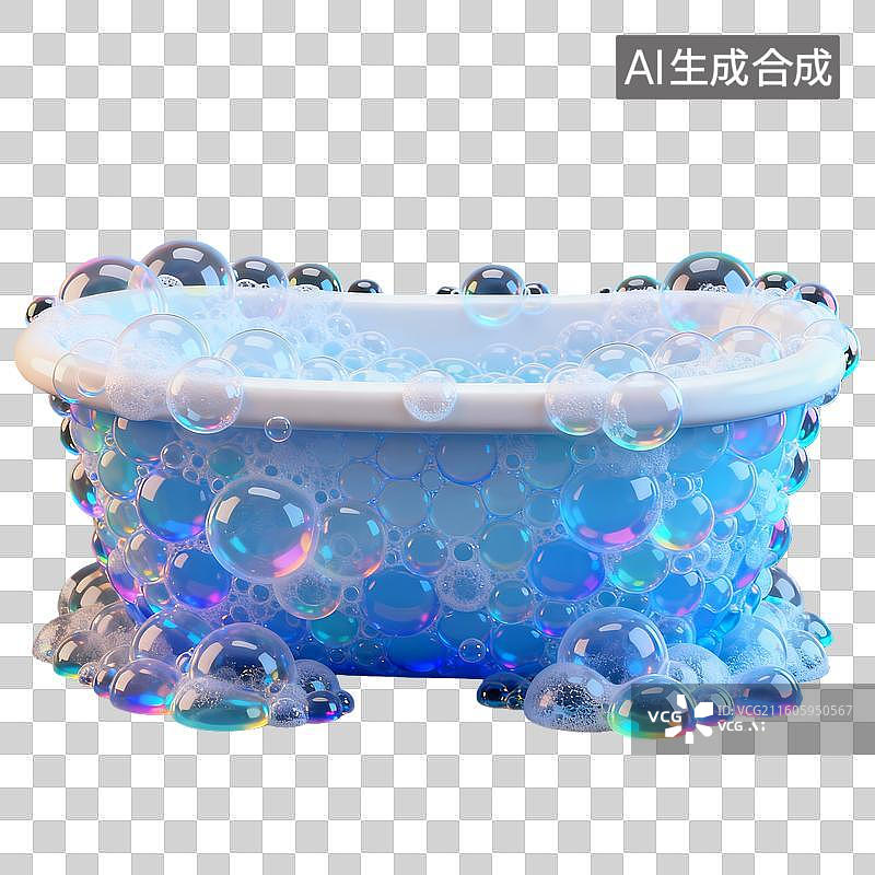 【AI数字艺术】无数彩色泡沫组成浴缸图片素材