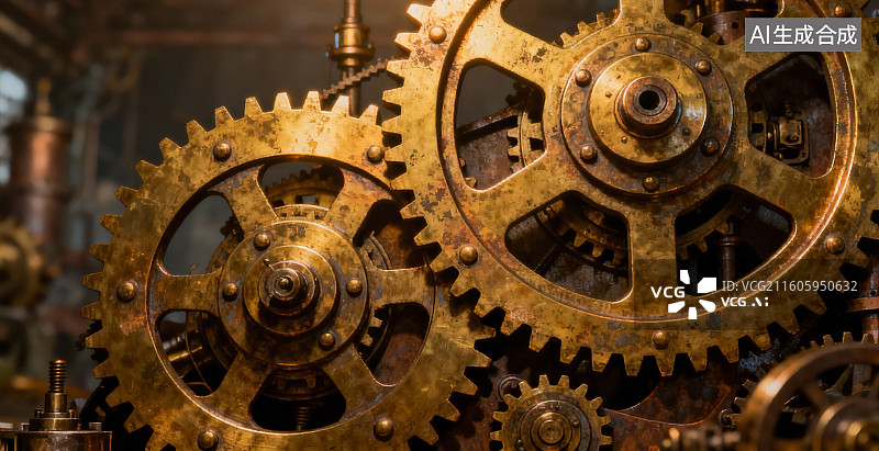 【AI数字艺术】精密齿轮机械装置特写图片素材