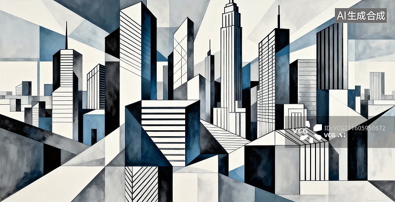 【AI数字艺术】几何风格城市建筑群图片素材