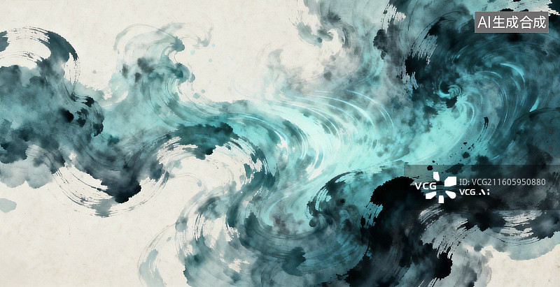 【AI数字艺术】墨色流动的抽象水墨画图片素材
