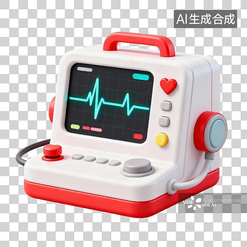 【AI数字艺术】3D拟物风格医疗器械医疗用品元素心电图仪器图片素材